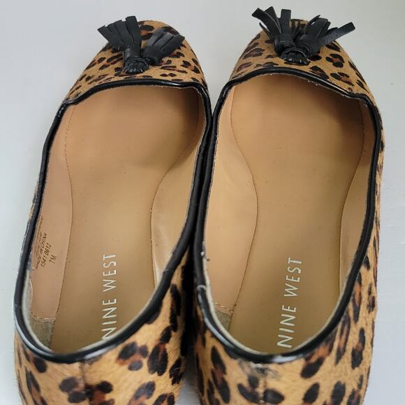 Nine West Ballet Flats Women's 7M Parsel Leopard Calf Hair Tassel Classic - Picture 10 of 14